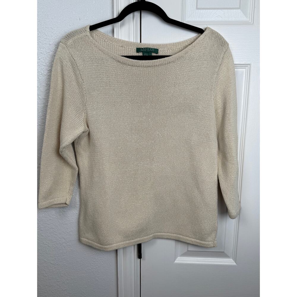 Lauren Ralph Lauren Mercerized Cotton Sweater L Cream Minimalist Y2K